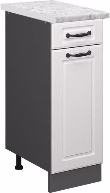 Mobiletto base per cucina Vicco R-Line Bianco rustico e Antracite con piano effetto Marmo L: 30 cm, H: 81,6 cm, P: 60 cm