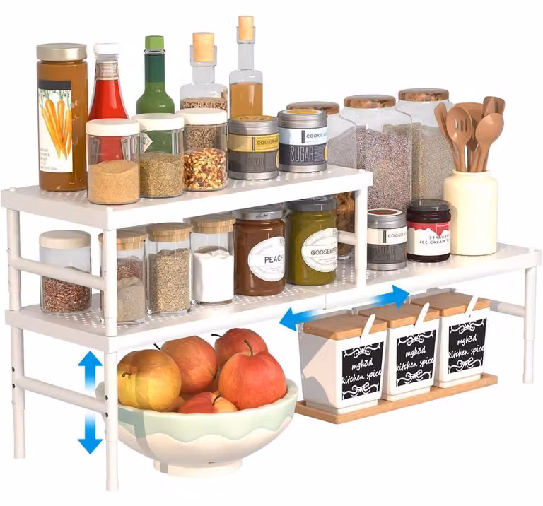 Set di 2 scaffali per armadio, colore bianco, regolabili da 42 a 72 cm, espandibili, con finiture in acciaio inossidabile