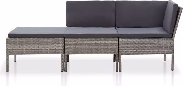 Set Divani da Giardino 3 pz con Cuscini in Polyrattan Grigio
