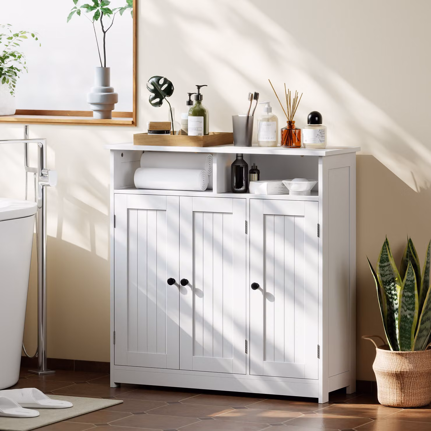 Armadio da Bagno Stretto HOMCOM Bianco con 3 Porte, 2 Scomparti Aperti e Ripiano Regolabile, L: 30 cm, P: 30 cm, H: 85 cm – 2