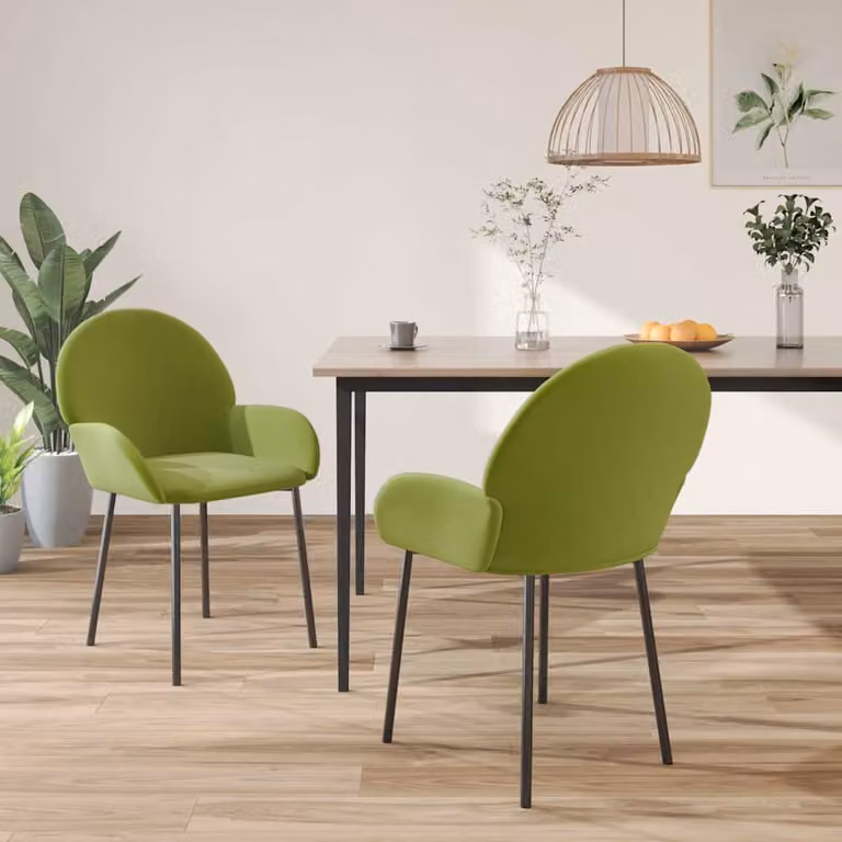 Set di 2 sedie da pranzo vidaXL in velluto verde chiaro con struttura in metallo e MDF per cucina o sala da pranzo
