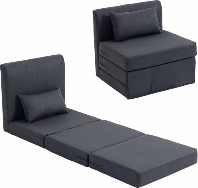 Letto divano imbottito pieghevole ¨C zephmum ¨C tessuto lino grigio scuro