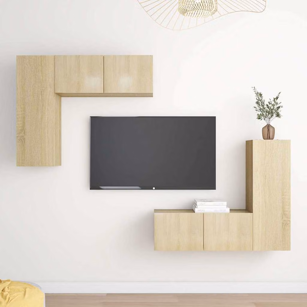 Set di mobili TV moderno vidaXL in legno di quercia color rovere sonoma, 4 pezzi, da appendere alla parete per il tuo soggiorno