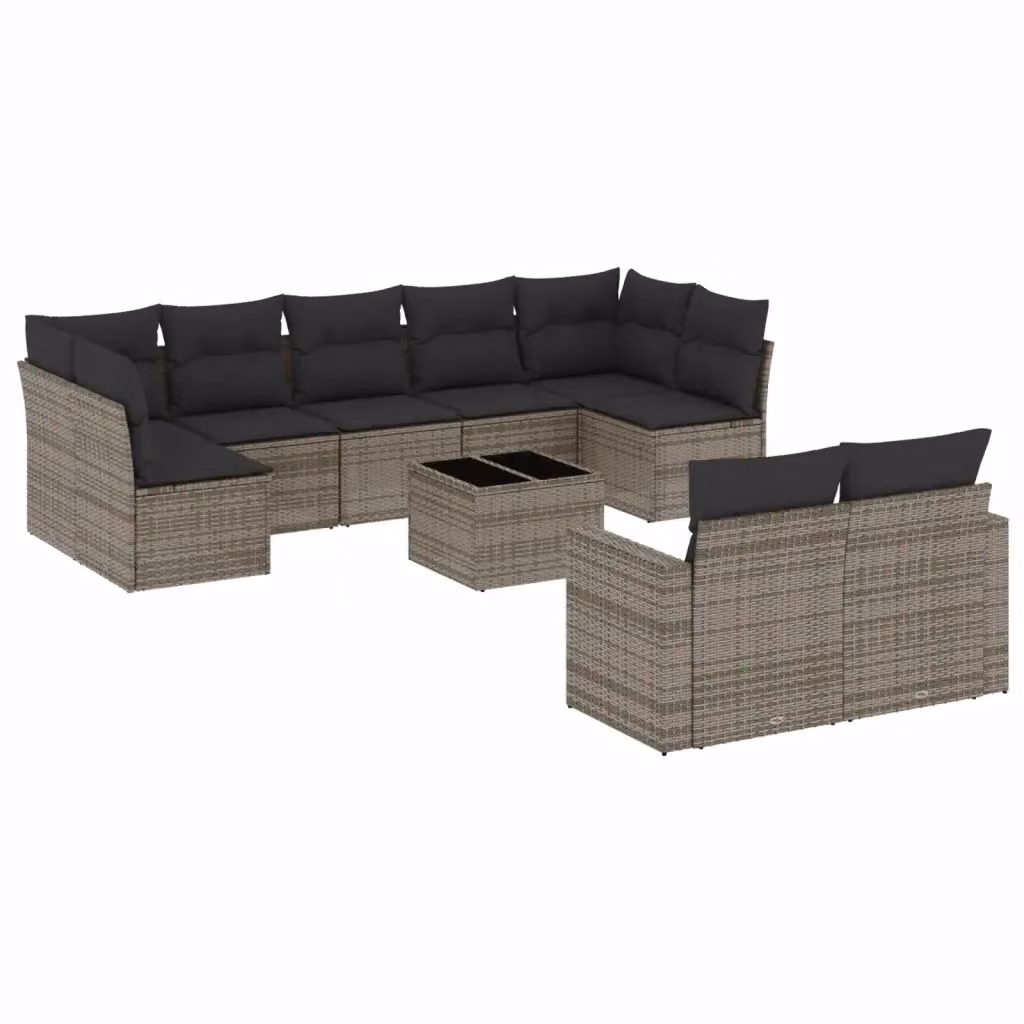 Set Divano da Giardino VIDAXL in Polyrattan Grigio con 10 Pezzi e Cuscini – 2