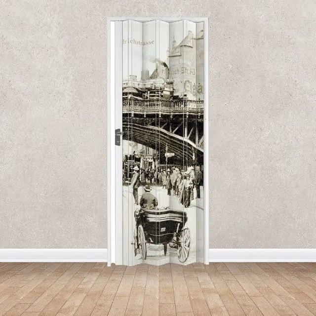 Porta a soffietto in PVC modello Vera con design digitale vintage multicolore L 89,5 x H 214 cm