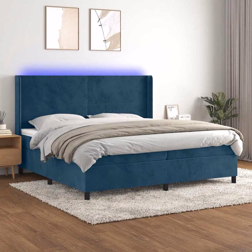 Letto Ibrido con Materasso a Molle Insacchettate e Illuminazione LED vidaXL, Blu e Bianco, L/P/H: 200 x 200 x 128 cm