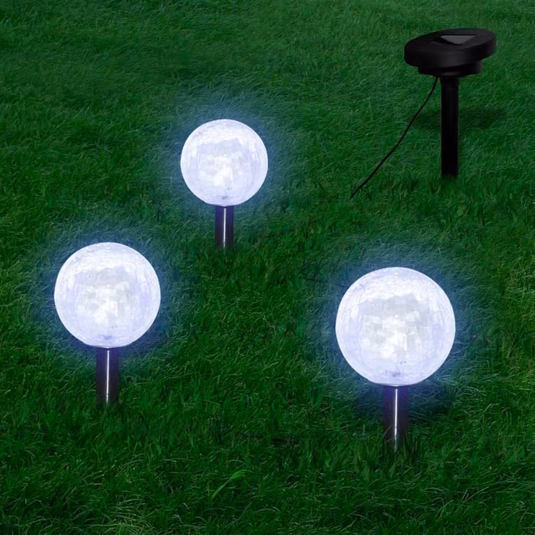 Set di 3 lampioncini solari a LED vidaXL bianchi con picchetti per giardino e terrazzo