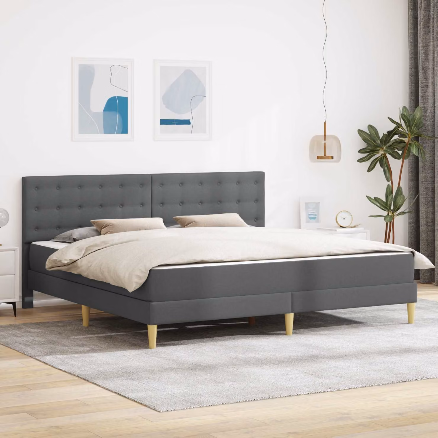 Struttura letto con materasso vidaXL in tessuto Grigio, L/P/H: 200 x 200 x 96 cm