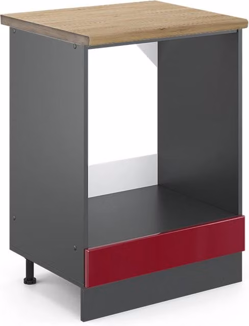 Mobile per forno da incasso R-Line Vicco, Rosso lucido/Antracite e Rovere, L: 60 cm, H: 81,6 cm – 1