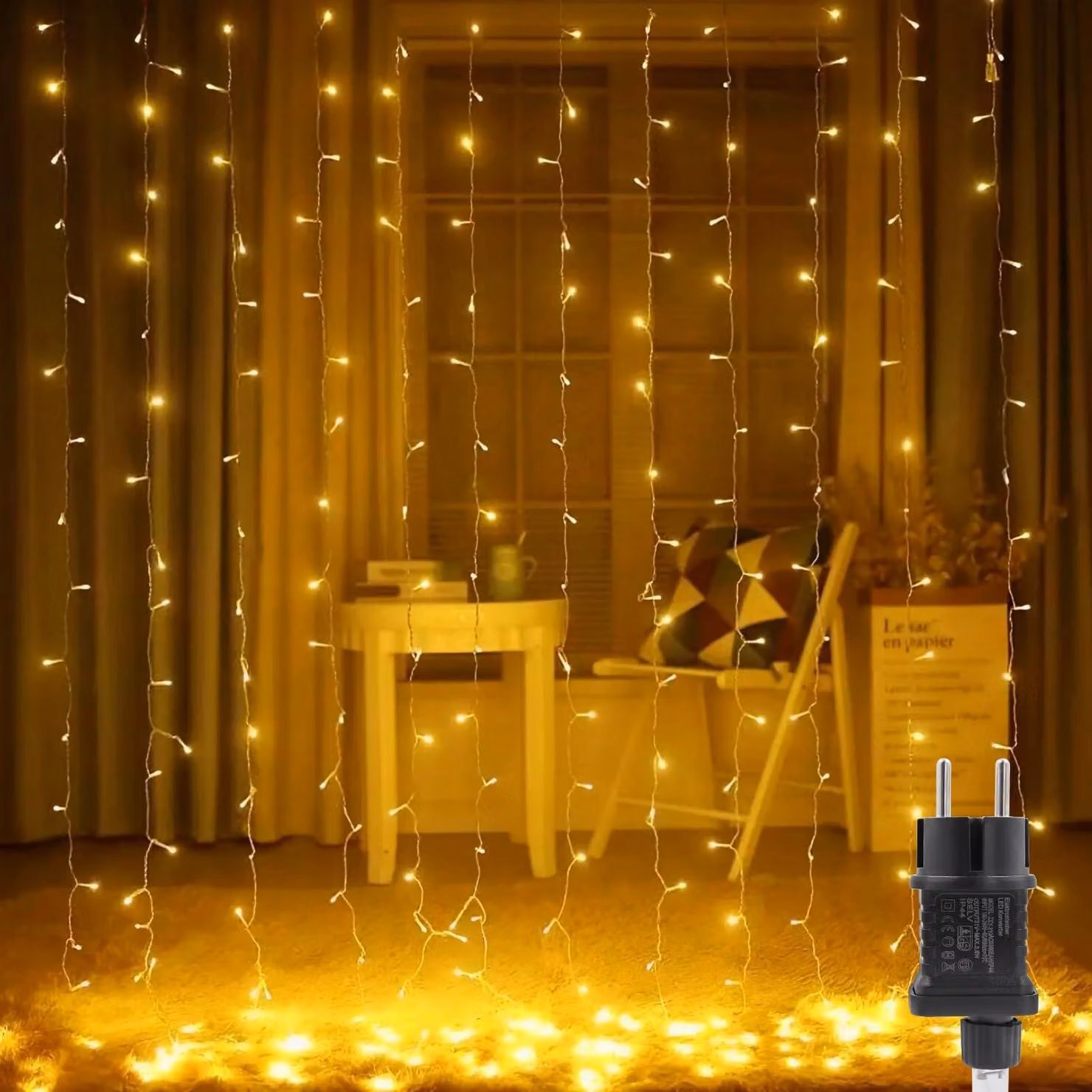 Tenda luminosa a LED, dimensioni 3x2 metri, 200 LED bianco caldo, 8 modalità, grado di protezione IP65