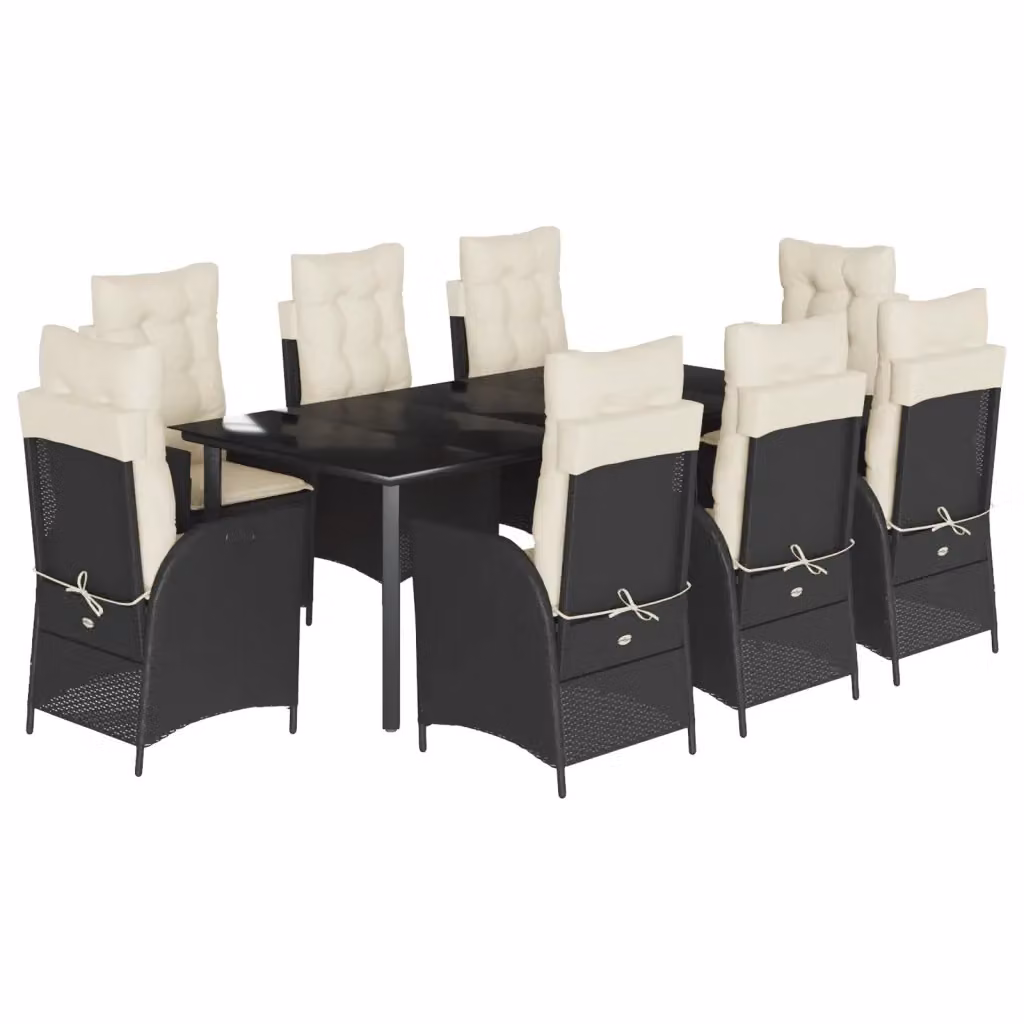 Set da pranzo da giardino vidaXL in polyrattan nero con cuscini e piano in vetro per 9 persone – 2