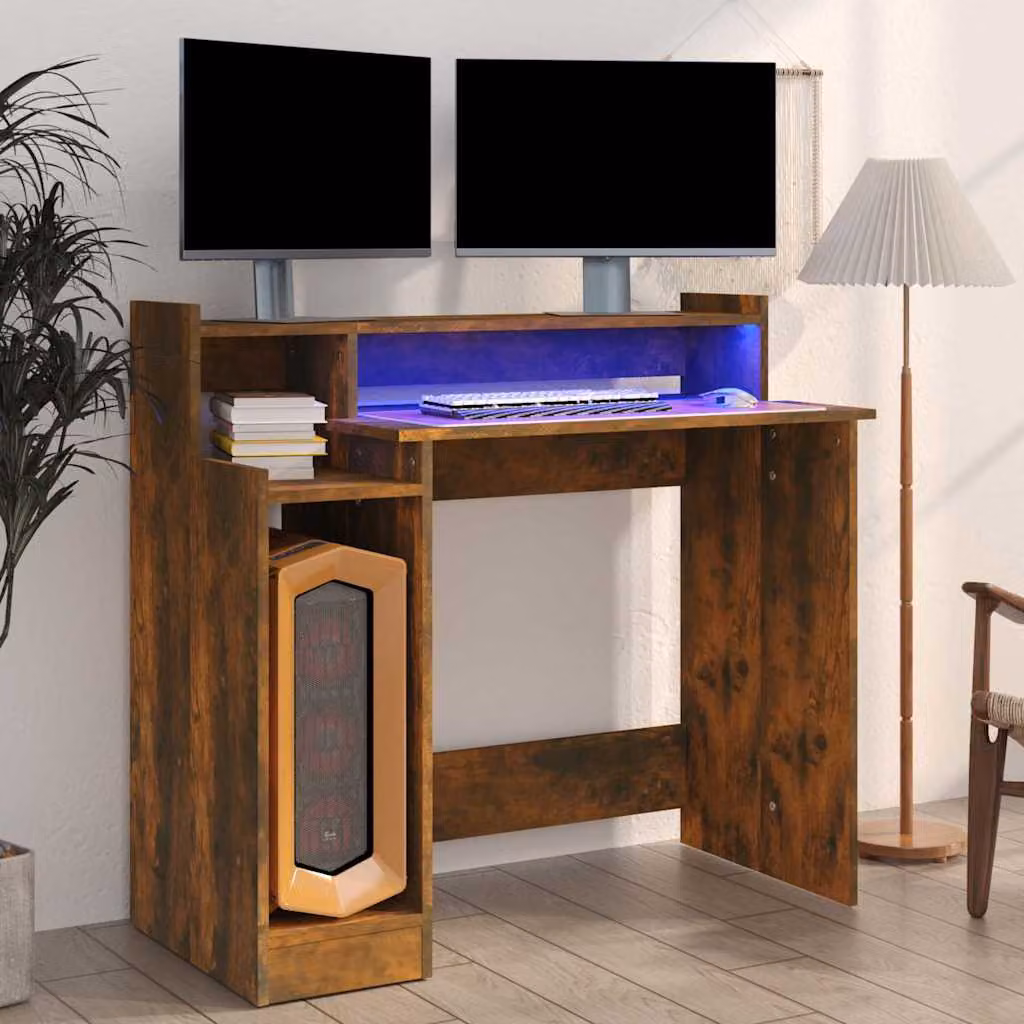 Scrivania moderna vidaXL in legno color rovere fumo con finitura opaca L: 97 cm, P: 45 cm, H: 90 cm