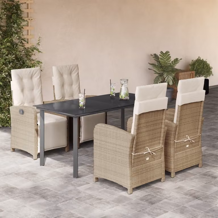 Maison Exclusive - Set da Pranzo da Giardino 5 pz con Cuscini Beige in Polyrattan