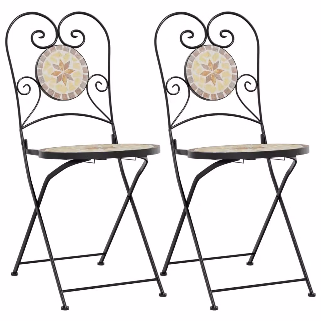 Set di 2 sedie pieghevoli vidaXL in ceramica bianca e terracotta per giardino e balcone – 2