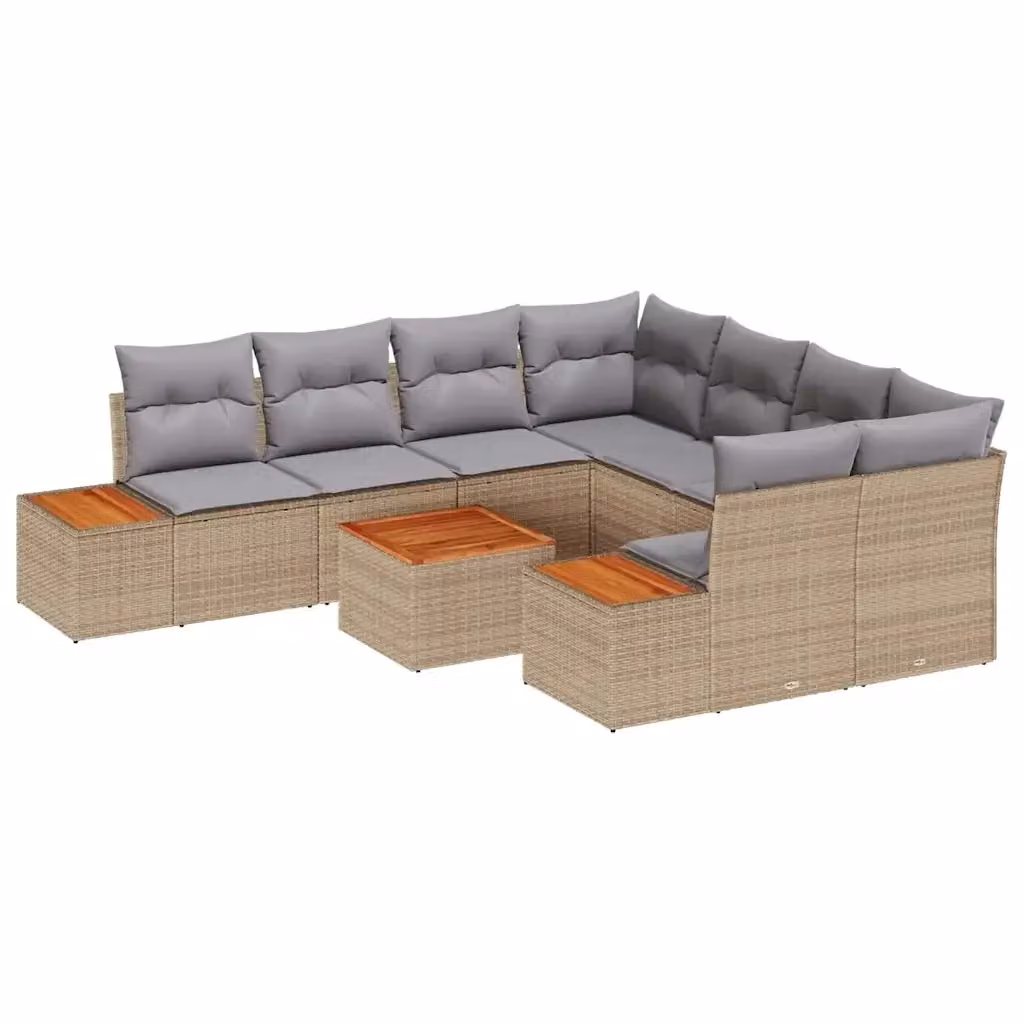 Set Divano da Giardino vidaXL 9 Pezzi in Polyrattan Beige con Cuscini e Tavolino – 2