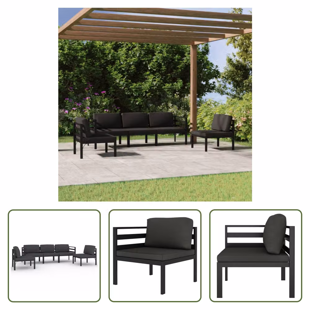 The Living Store Set da giardino 5 pezzi con cuscini alluminio antracite