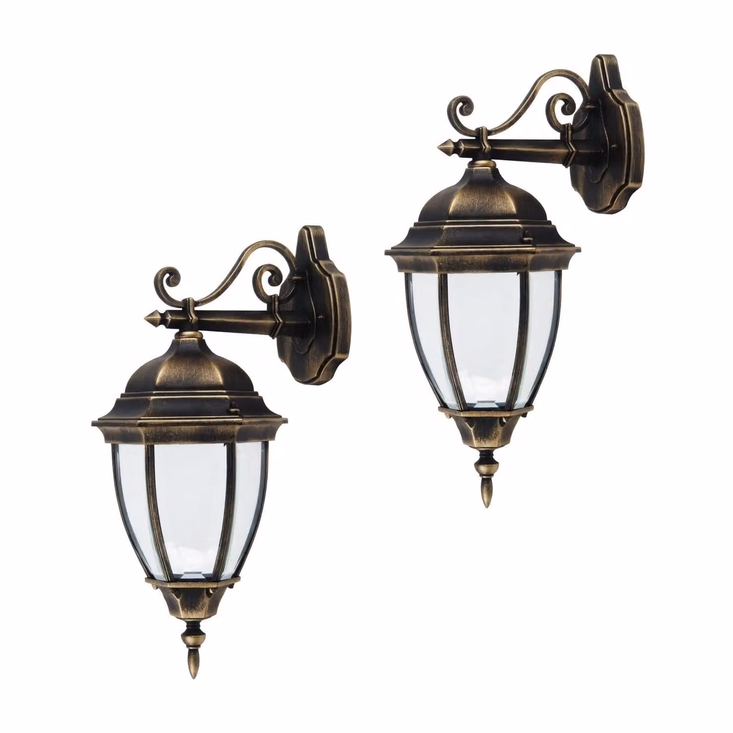 2 lampade da parete per esterni, grado di protezione IP44, attacco E27, massimo 60W, finitura anticata dorata, modello Toronto, marca Rabalux