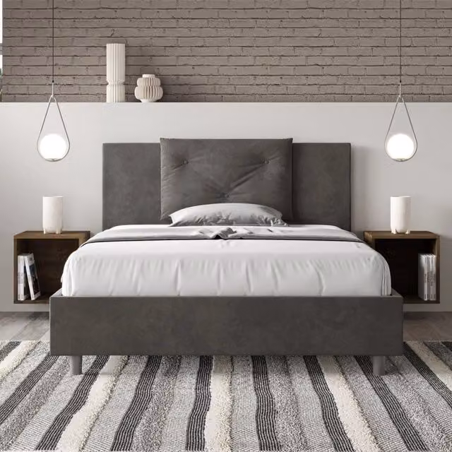 Letto contenitore imbottito Ityhome in microfibra grigio L: 150 cm, P: 190 cm