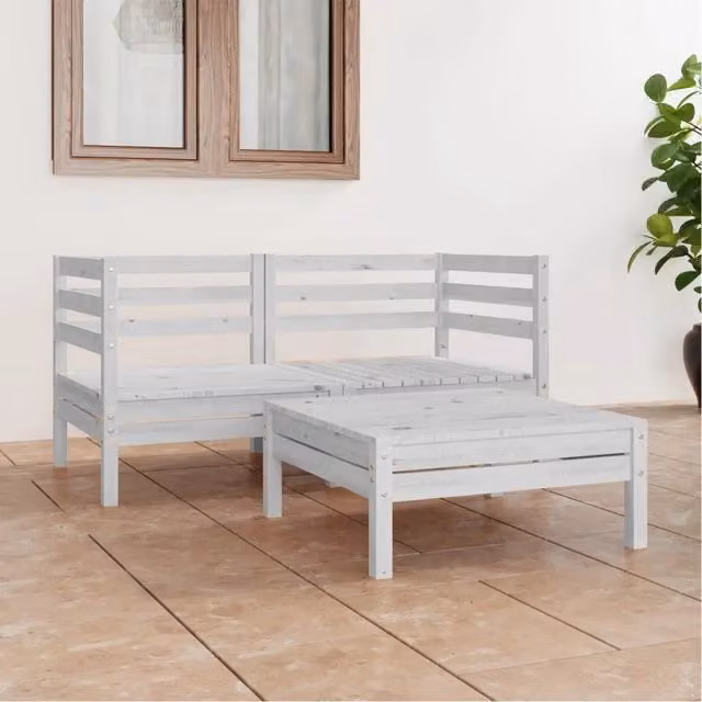 Set di divani da giardino da 3 pezzi vidaXL in legno massello di pino bianco – 1