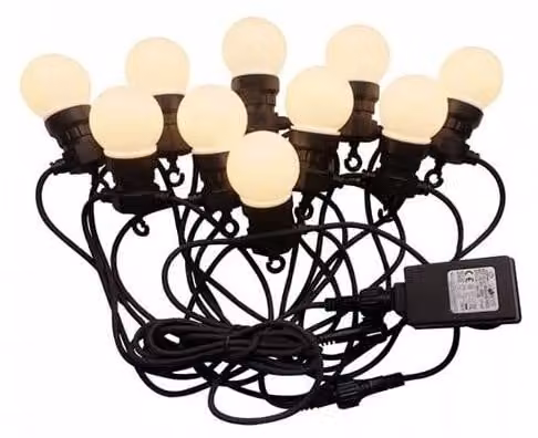 V-TAC VT-71020 catenaria luminosa led 10mt con 20 lampadine mini globo 0.5W 3000K raccordabile presa shuko IP44 - sku 217439