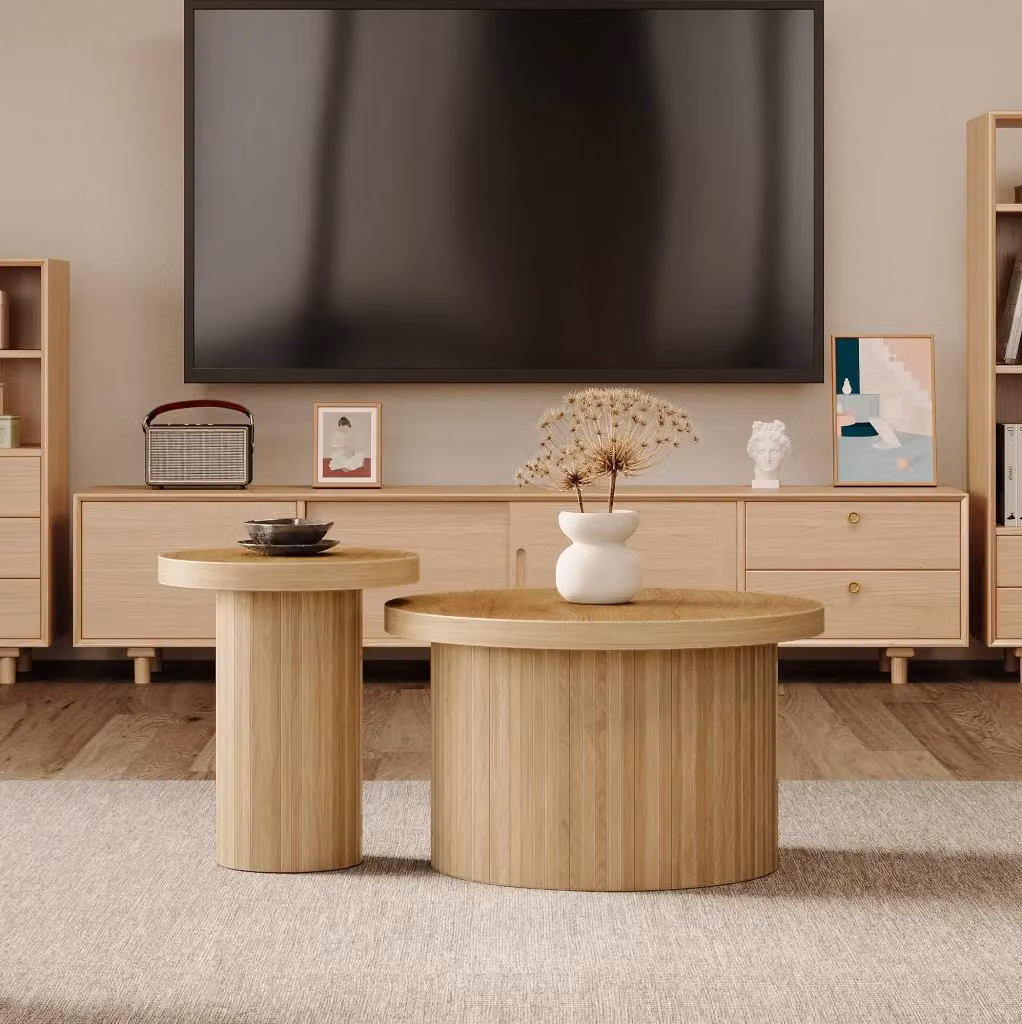 Set di tavolini rotondi moderni MODFU in MDF effetto legno naturale colore marrone – 2