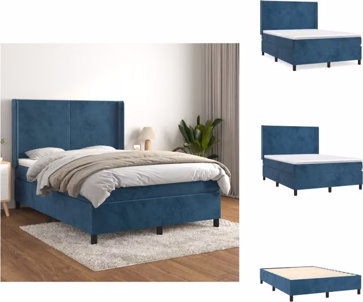 vidaXL Letto a molle con materasso blu scuro 140x200 cm in velluto - Letti e strutture letto