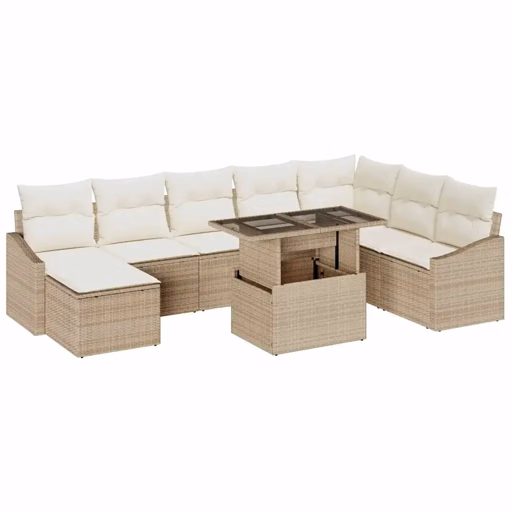 Set di divani da giardino vidaXL in polyrattan a forma di L con cuscini, Beige e Bianco – 2