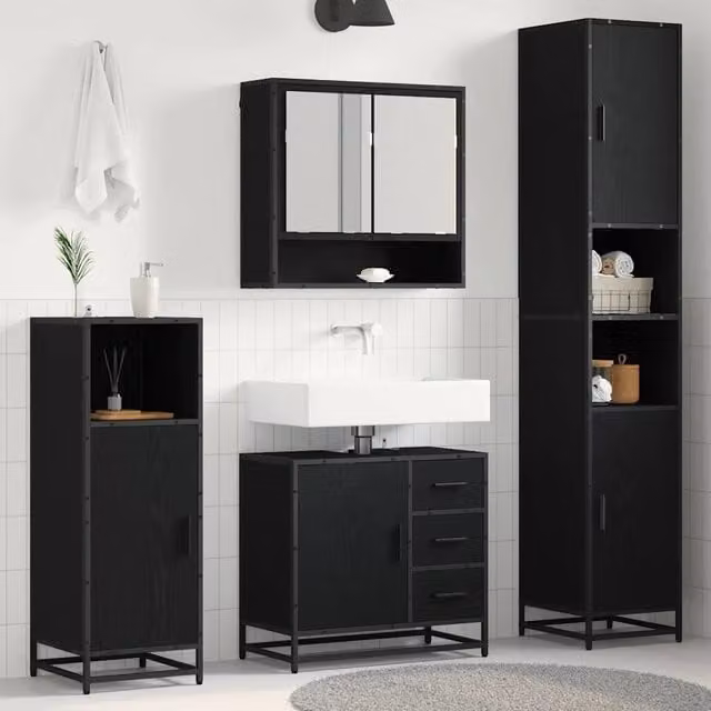 Set di mobili per il bagno 4 pz Rovere Nero 3402449