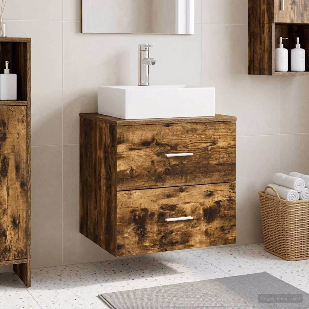 Mobile Lavabo da Parete vidaXL in Rovere Fumo con Cassetti, L 49,5 x P 41 x H 62,5 cm
