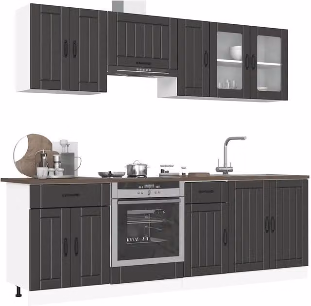 Set Mobili da Cucina 8 pz Kalmar Neri Legno Multistrato 3314832