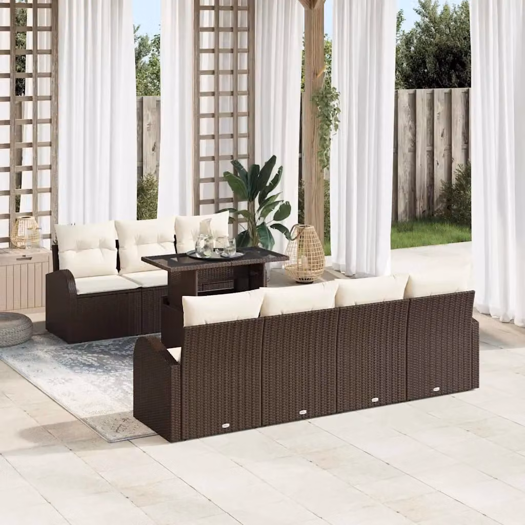 Set Divano da Giardino vidaXL 8 Pezzi Marrone con Cuscini e Tavolino in Poly Rattan e Metallo – 1