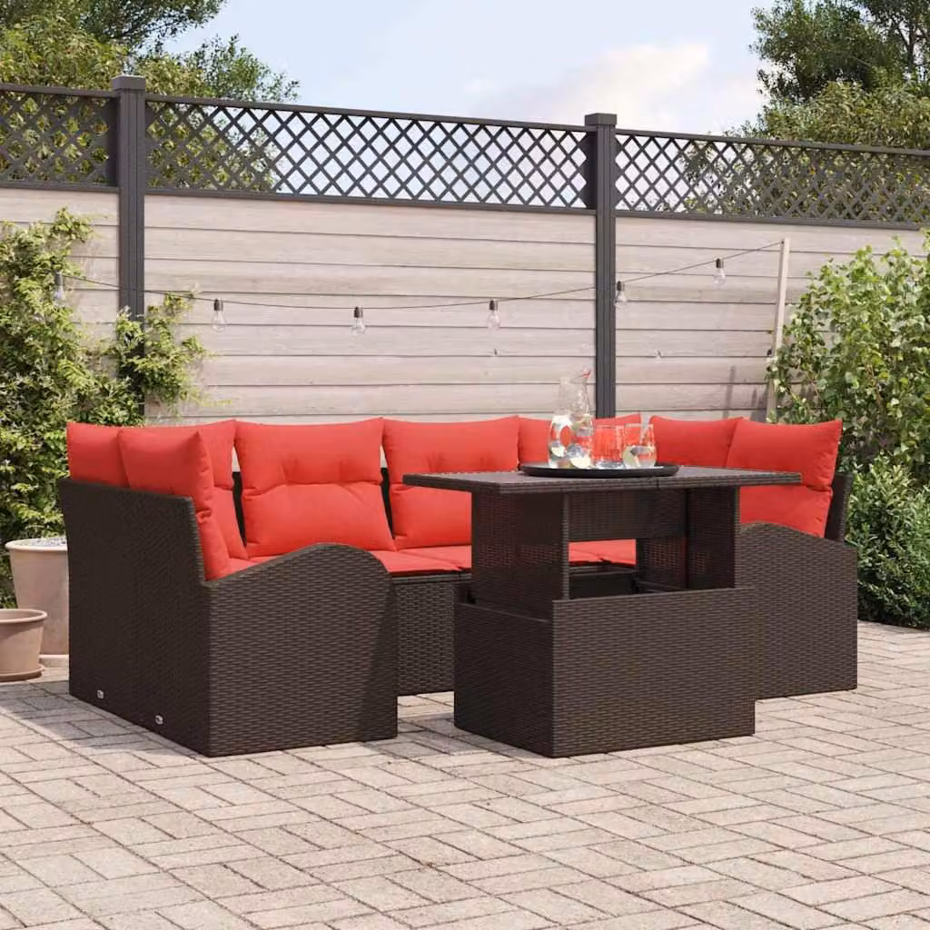 Maison Exclusive - Set di divani da giardino, 7 pezzi, color marrone e rosso
