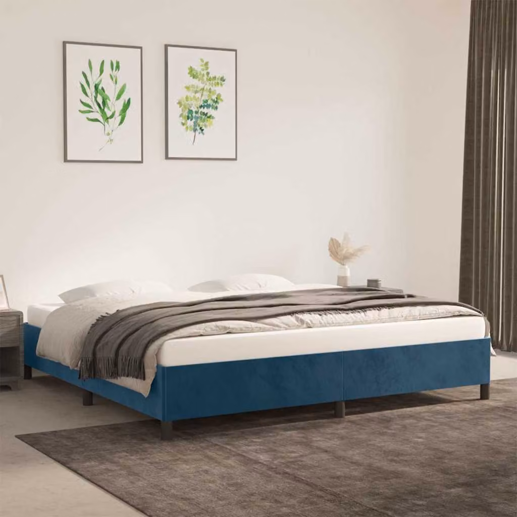vidaXL Giroletto imbottito in velluto blu scuro con doghe in legno L/P: 200 x 200 cm