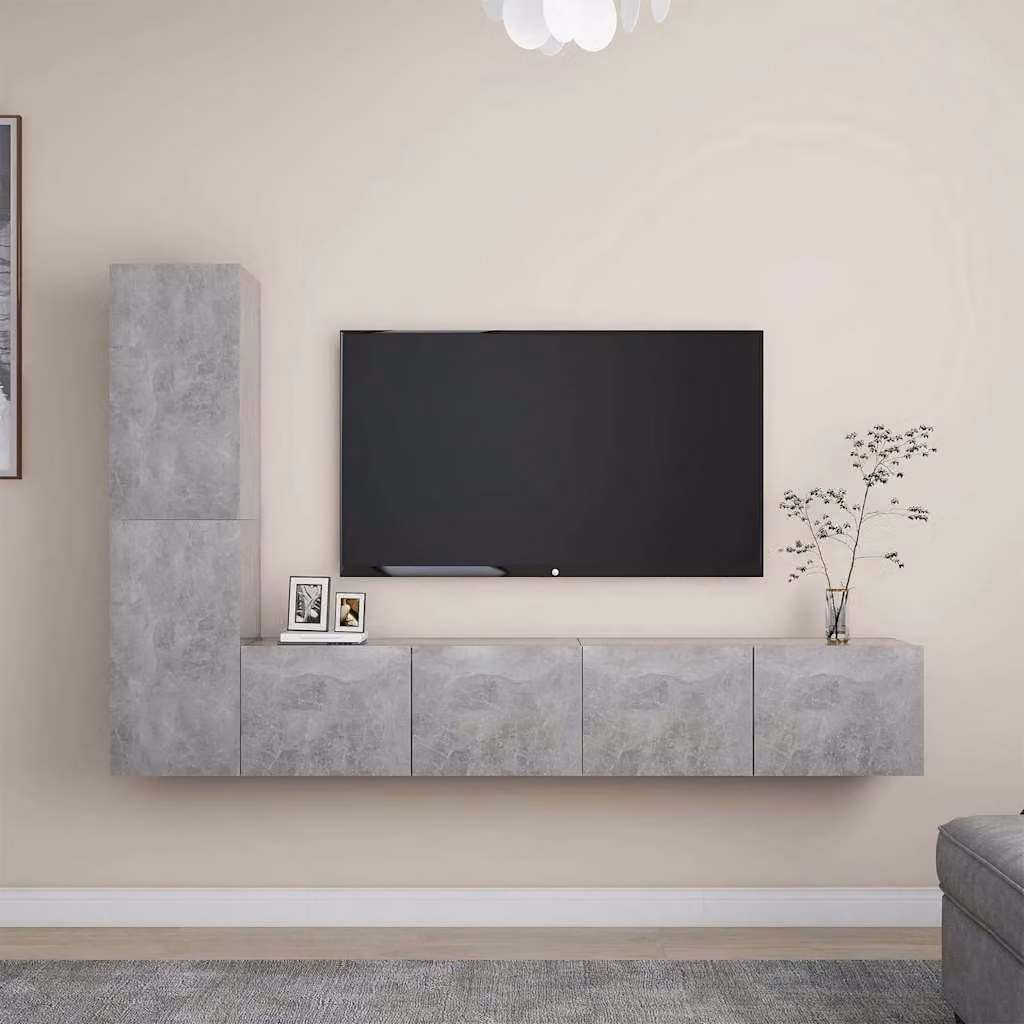 Set di mobili porta TV vidaXL 4 pezzi in legno e MDF, colore grigio, stile moderno per il tuo soggiorno