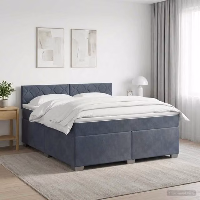 Letto con Box Spring, Materasso e LED vidaXL in Velluto Grigio, L/P: 140 x 190 cm – 1