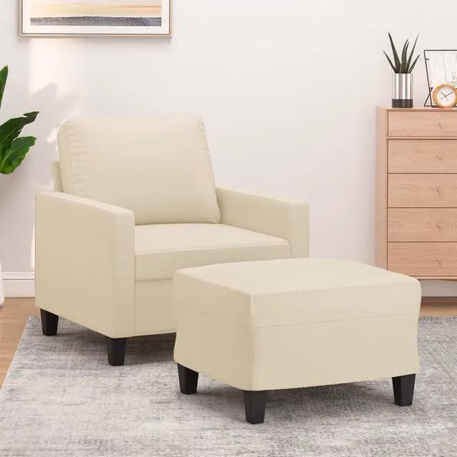 Poltrona relax con poggiapiedi vidaXL in similpelle beige con imbottitura in schiuma per soggiorno
