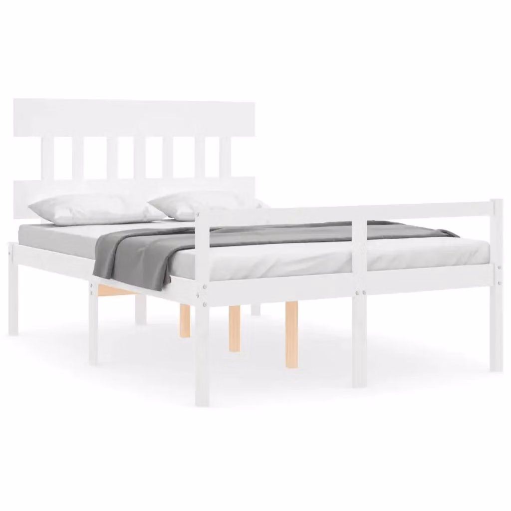 Letto per anziani vidaXL in legno massello di pino bianco con testiera stile rustico L/P/H: 205.5 x 140 x 145.5 cm – 2