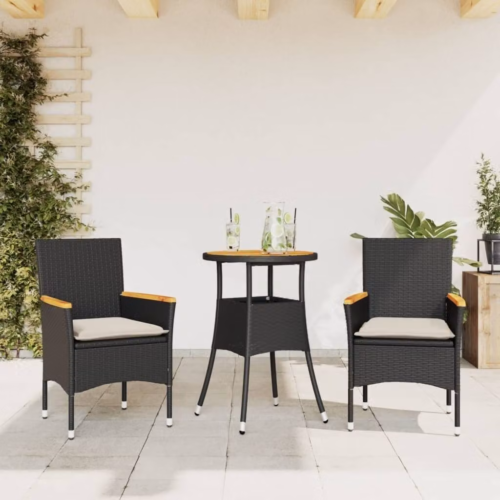 Maison Exclusive - Set Pranzo da Giardino 3 pz con Cuscini Nero Polyrattan Acacia