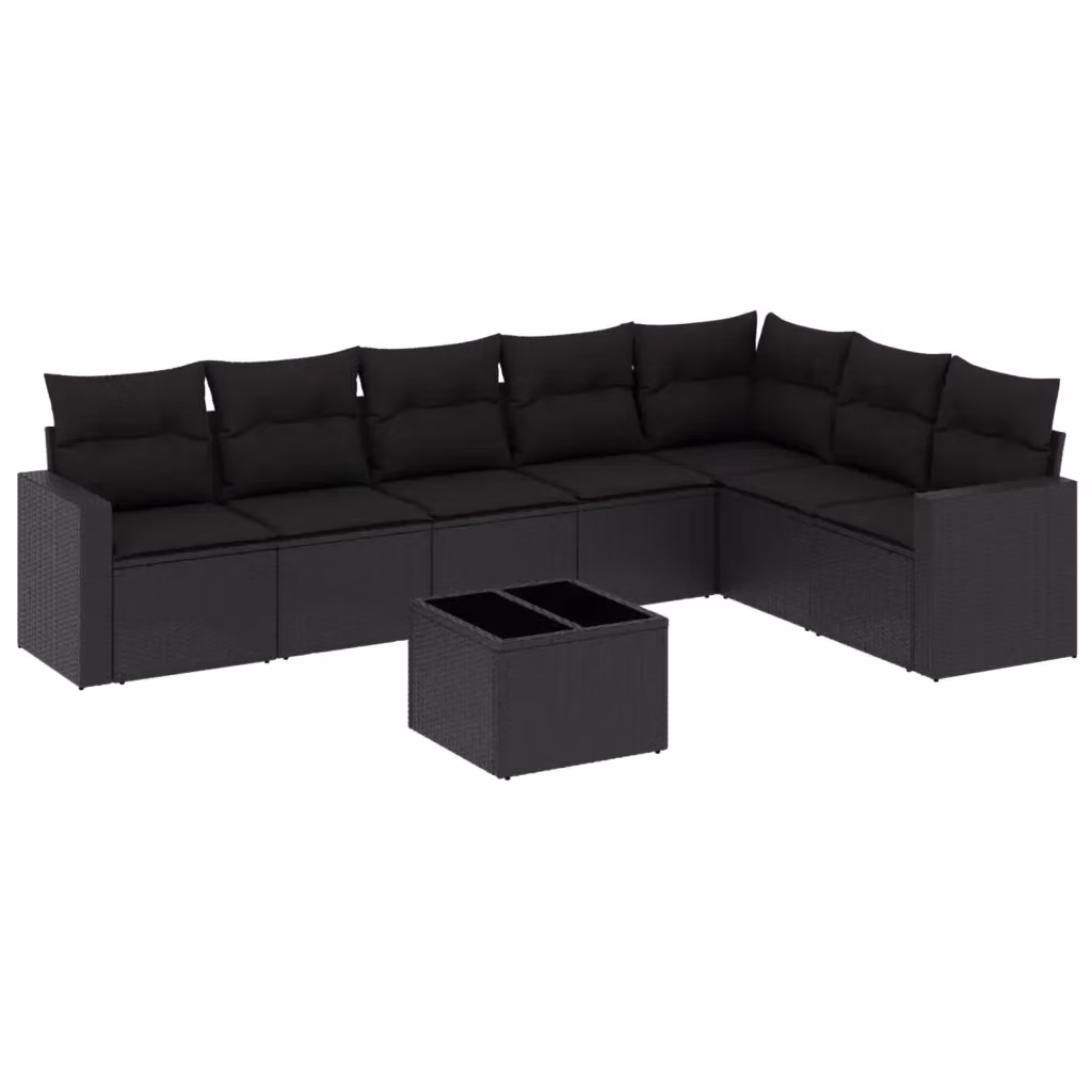 vidaXL Set Divani da Giardino a L con Cuscini 8 pz in Polyrattan Nero – 2