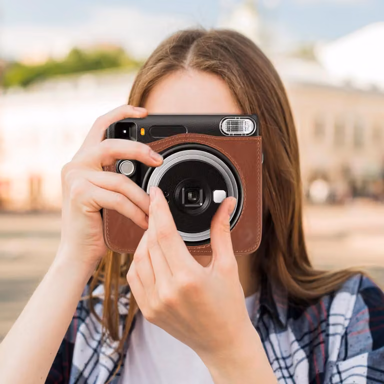 Borsa per fotocamera istantanea, in Finto cuoio, fibbia magnetica con tracolla, compatibile con Square SQ40/SQ1