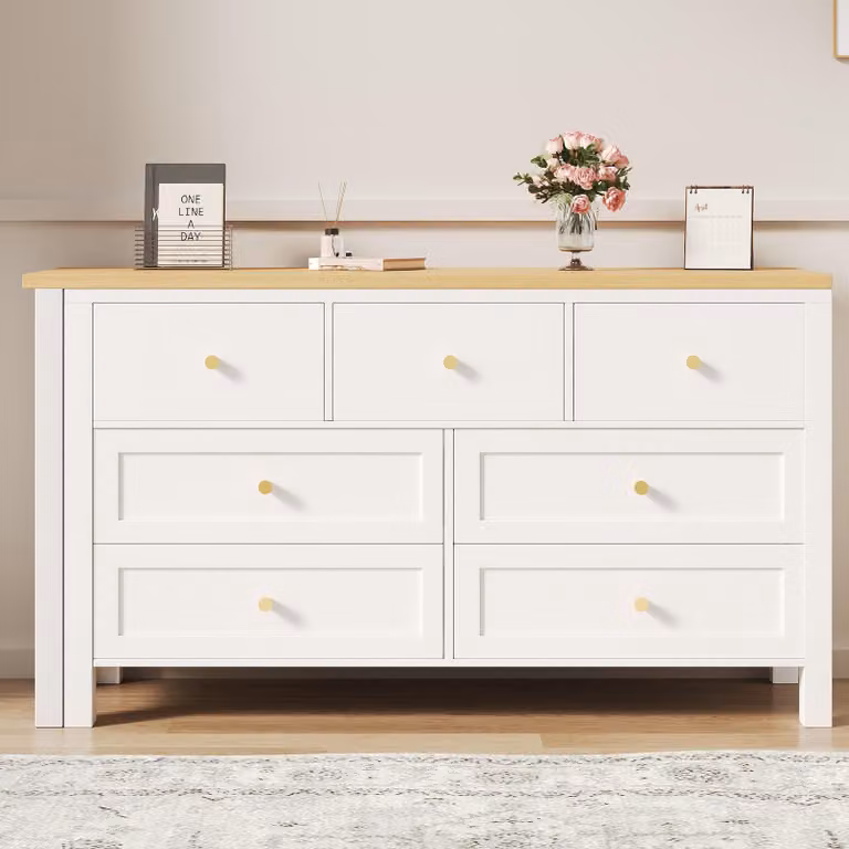 Scrivania 2-in-1, 7 cassetti, piano girevole, scrivania angolare, mobile contenitore (noce, bianco)