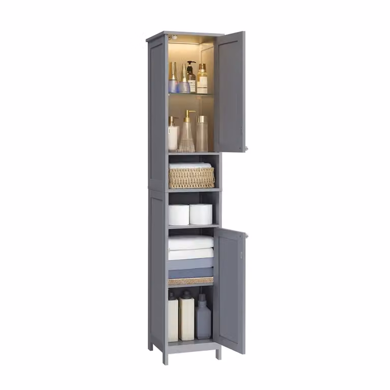 Mobile da Bagno Alto con Luce e Scomparti Aperti, Grigio Tortora
