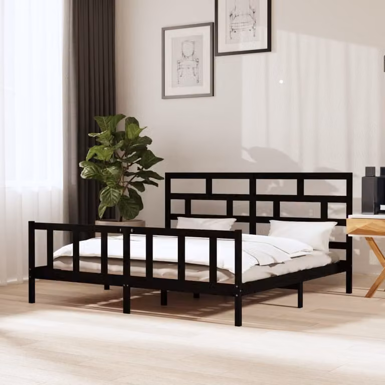 The Living Store Letto in legno massiccio di pino nero 200x200 cm