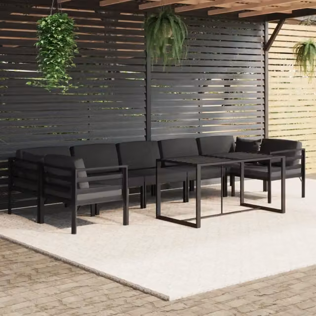 Set da giardino moderno vidaXL composto da 8 pezzi con divani a L, tavolino e cuscini in alluminio antracite