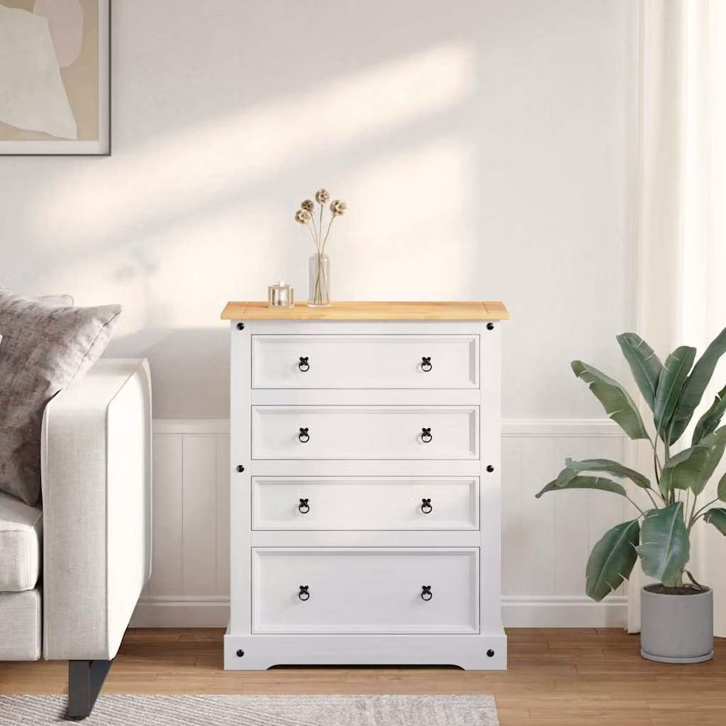 vidaXL Cassapanca di stoccaggio Corona in legno di pino bianco, L 92 cm x P 48 cm x H 114 cm