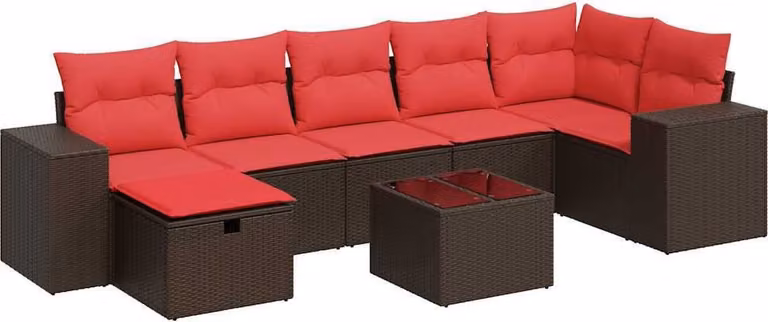 Set Divani da Giardino 8 pz con Cuscini Marrone in Polyrattan