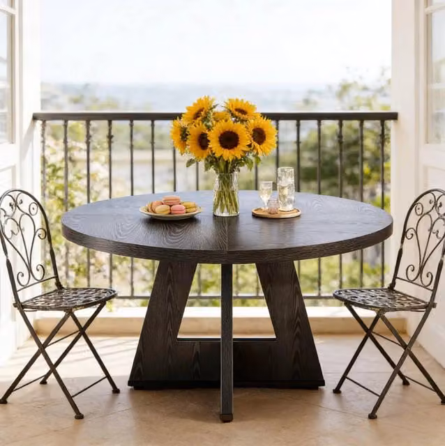 Tavolo da pranzo rotondo 120 cm nero - stile rustico, per 4 persone, senza sedie