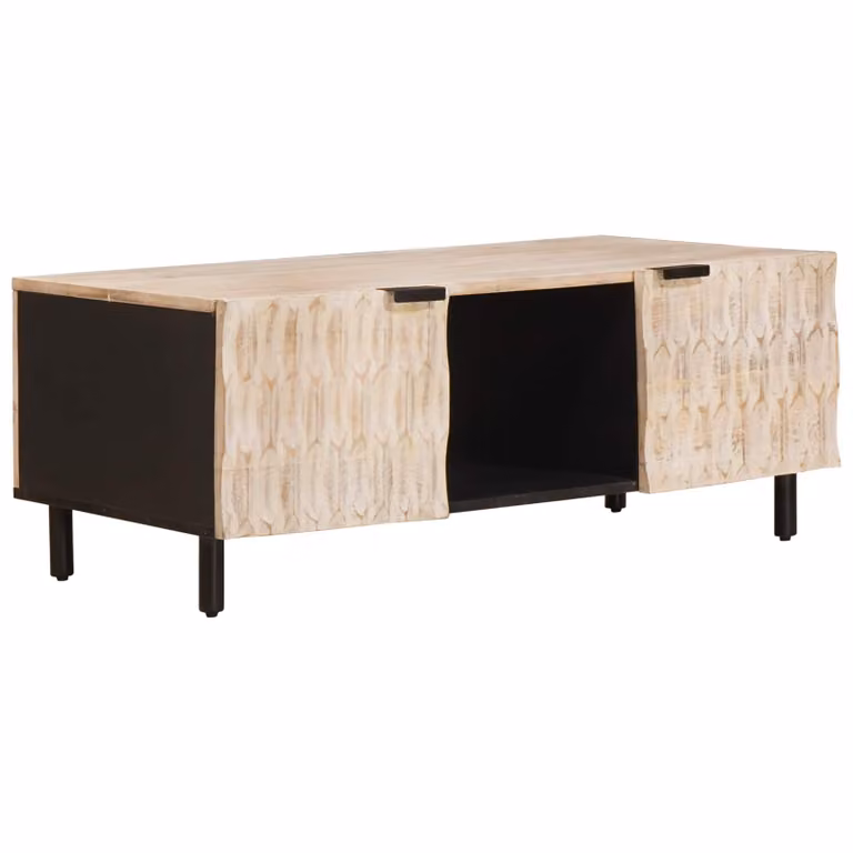 vidaXL Tavolino da salotto moderno in legno di mango Bianco e Nero L: 100 cm, P: 54 cm, H: 40 cm