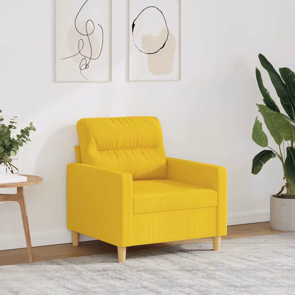 Poltrona moderna vidaXL in tessuto giallo con struttura in metallo e braccioli