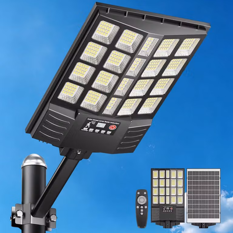 Lampione solare a LED da 1000W, 6500K, con sensore di movimento